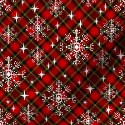 snowflake plaid  fabric - green and red plaid, green and red tartan, holiday fabric, christmas winter fabric