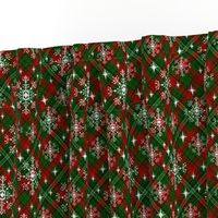 snowflake plaid  fabric - green and red plaid, green and red tartan, holiday fabric, christmas winter fabric
