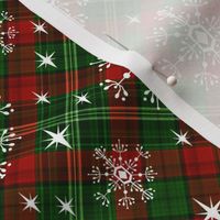 snowflake plaid  fabric - green and red plaid, green and red tartan, holiday fabric, christmas winter fabric