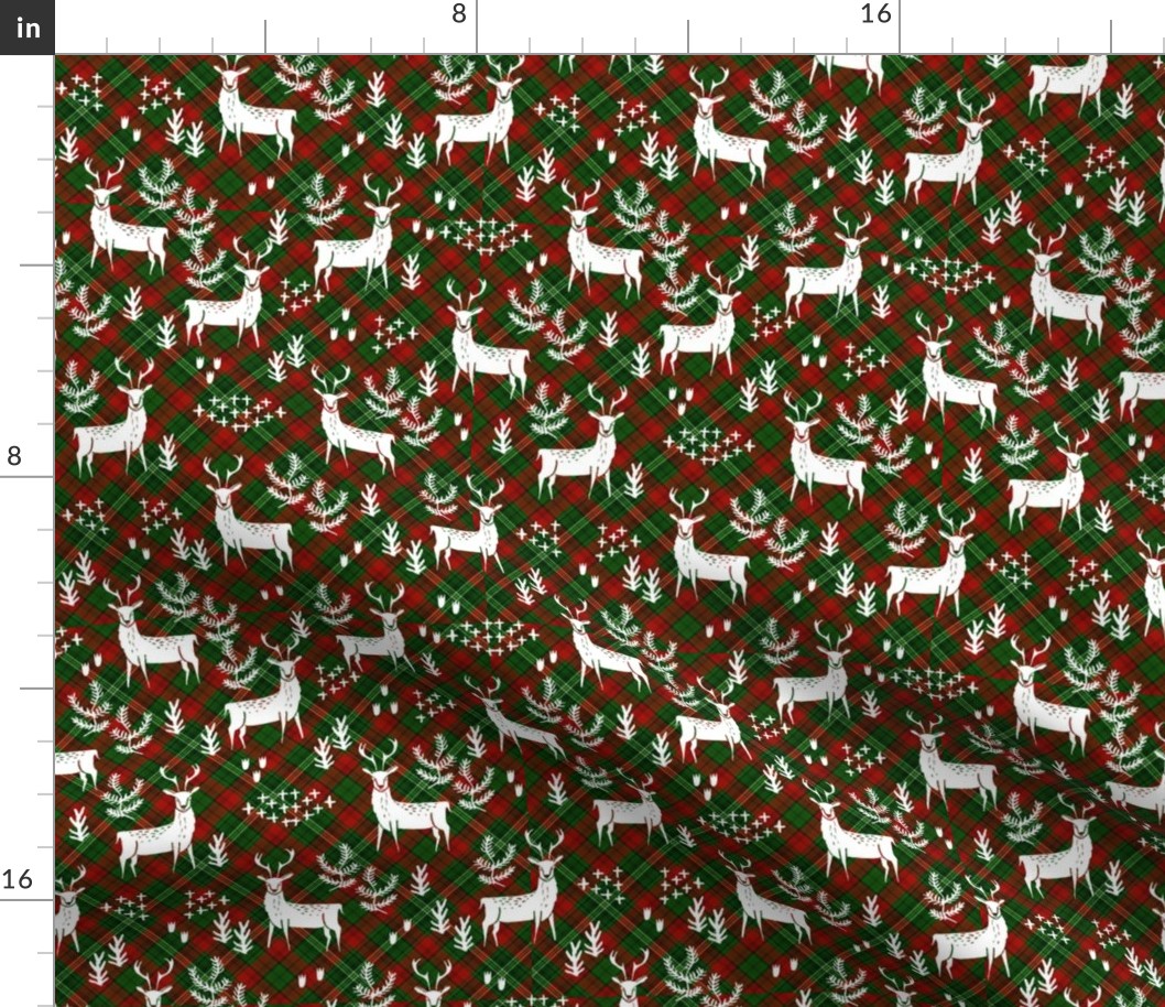 christmas plaid deer fabric - christmas tartan, christmas deer, woodland deer, christmas fabric - green and red tartan