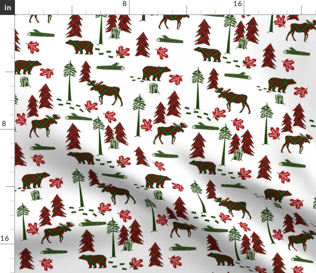 christmas plaid deer fabric - christmas tartan, christmas deer, woodland deer, christmas fabric