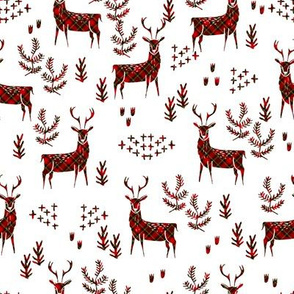 christmas plaid deer fabric - christmas tartan, christmas deer, woodland deer, christmas fabric - white