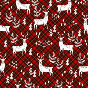 christmas plaid deer fabric - christmas tartan, christmas deer, woodland deer, christmas fabric