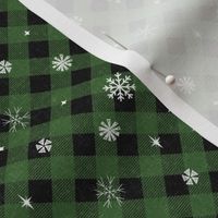 snow tartan fabric - snowflake fabric, snow fabric, christmas fabric, winter fabric - holiday fabric - green buffalo plaid