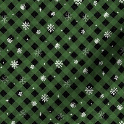 snow tartan fabric - snowflake fabric, snow fabric, christmas fabric, winter fabric - holiday fabric - green buffalo plaid