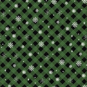 snow tartan fabric - snowflake fabric, snow fabric, christmas fabric, winter fabric - holiday fabric - green buffalo plaid