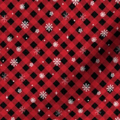 snow tartan fabric - snowflake fabric, snow fabric, christmas fabric, winter fabric - holiday fabric - red buffalo plaid