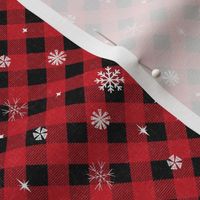 snow tartan fabric - snowflake fabric, snow fabric, christmas fabric, winter fabric - holiday fabric - red buffalo plaid