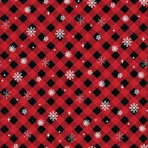 snow tartan fabric - snowflake fabric, snow fabric, christmas fabric, winter fabric - holiday fabric - red buffalo plaid