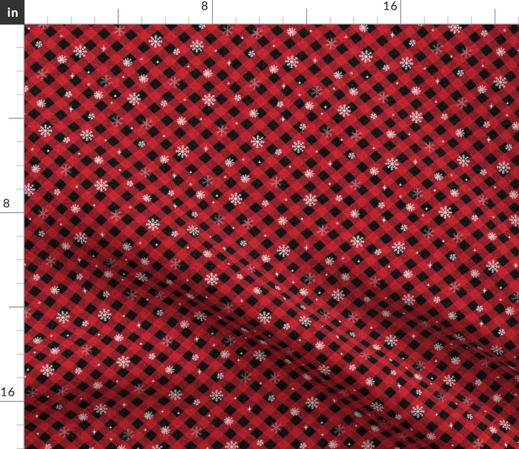 snow tartan fabric - snowflake fabric, snow fabric, christmas fabric, winter fabric - holiday fabric - red buffalo plaid