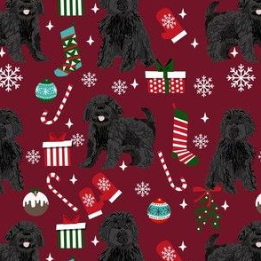 black cavoodle christmas fabric - cavapoo fabric, christmas dog fabric, cute cavoodle fabric - burgundy