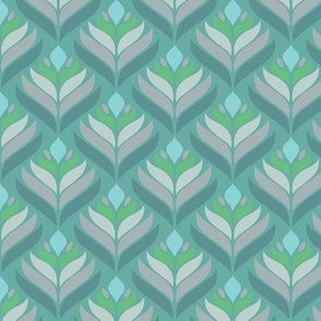 Green Blue Leaves, Geometric Pattern