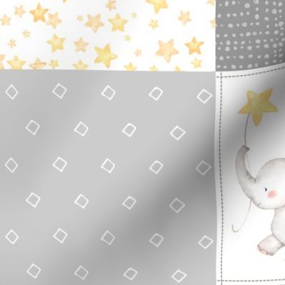 Starry Sky Baby Elephant Quilt Top – Nursery Blanket Bedding - Mint & Gray