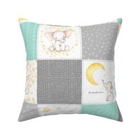 Starry Sky Baby Elephant Quilt Top – Nursery Blanket Bedding - Mint & Gray