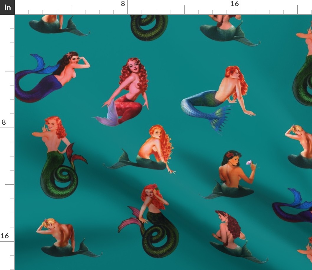 Mermaids on Blue Green