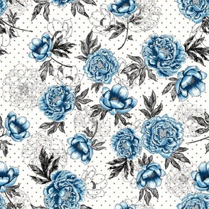 Helen’s Vintage Blue Peonies V1 (White) 8”