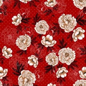 Helen's Vintage Rose Peonies V1 (red) 18"