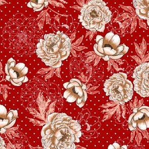 Helen's Vintage Rose Peonies V2 (red) 10"