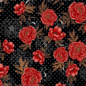 Helen's Vintage Red Peonies (black) 21"