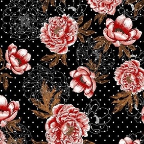 Helen's Vintage Rose-Red Peonies (black)