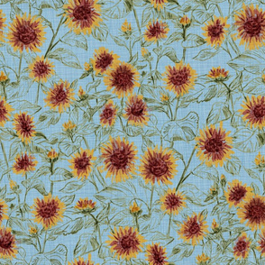 Blazing Sunflower Meadow (sage-dusty blue) 18”