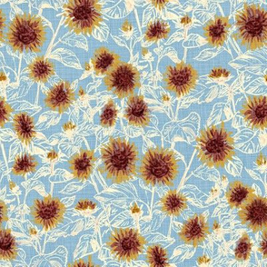 Blazing Sunflower Meadow (vanilla-dusty blue) 8”