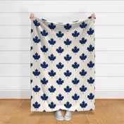 Maple Leaves in Navy Blue and Ivory Linen Polka Dots