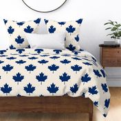 Maple Leaves in Navy Blue and Ivory Linen Polka Dots