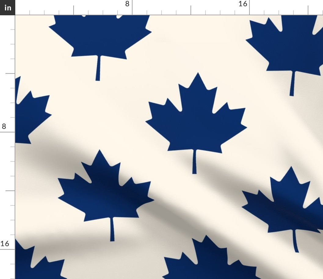 Maple Leaves in Navy Blue and Ivory Linen Polka Dots