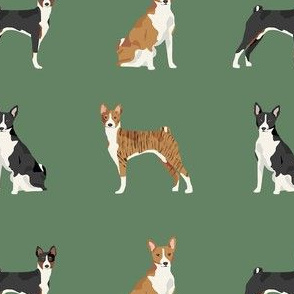 basenji dog fabric - black basenji dog, brindle basenji, basenji fabric, dog fabric, dogs fabric, cute dog, pet - green