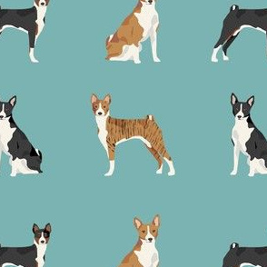 basenji dog fabric - black basenji dog, brindle basenji, basenji fabric, dog fabric, dogs fabric, cute dog, pet - blue