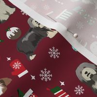 bearded collie christmas dog fabric - dog fabric, christmas dog fabric, dog breeds fabric - mixed coats - burgundy