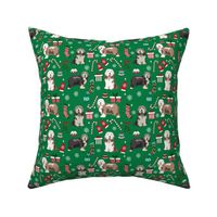 bearded collie christmas dog fabric - dog fabric, christmas dog fabric, dog breeds fabric - mixed coats - green