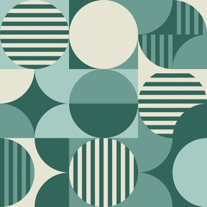 modern geometric Bauhaus, teal, sea foam, cream