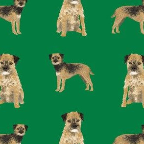 border terrier dog fabric - dog fabric, border terrier fabric, holiday dog fabric, christmas dog fabric - green