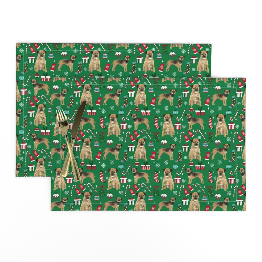 border terrier christmas fabric - dog fabric, christmas fabric, christmas dog fabric, border terrier fabric - green