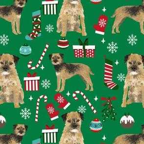 border terrier christmas fabric - dog fabric, christmas fabric, christmas dog fabric, border terrier fabric - green