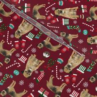 border terrier christmas fabric - dog fabric, christmas fabric, christmas dog fabric, border terrier fabric -  burgundy