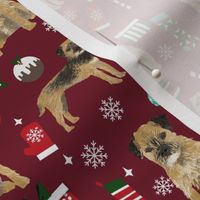 border terrier christmas fabric - dog fabric, christmas fabric, christmas dog fabric, border terrier fabric -  burgundy