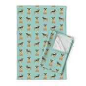 border terrier dog fabric - dog fabric, border terrier fabric, holiday dog fabric, christmas dog fabric - blue