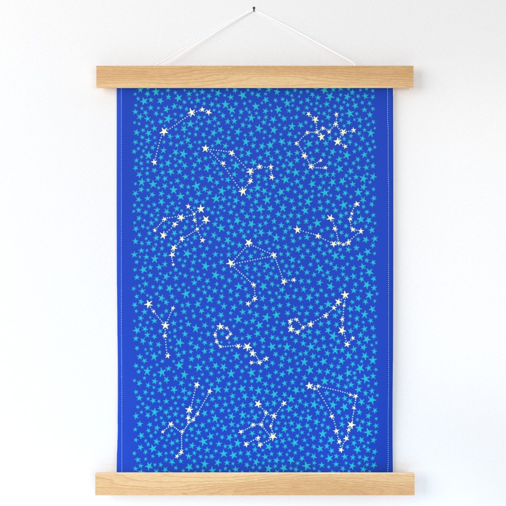 Zodiac constellations stars FQ tea towel in blue by Pippa Shaw