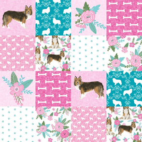 sheltie grey cheater fabric - cheater fabric, patchwork fabric, quilt fabric - teal and pink floral