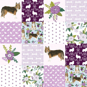 sheltie grey cheater fabric - cheater fabric, patchwork fabric, quilt fabric - purple floral