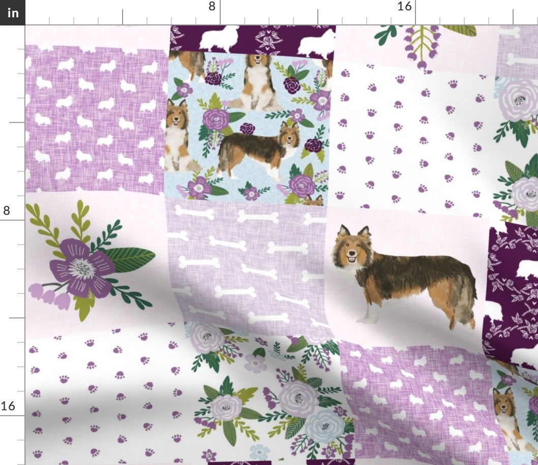 sheltie grey cheater fabric - cheater fabric, patchwork fabric, quilt fabric - purple floral