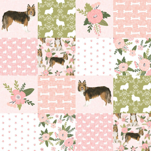 sheltie grey cheater fabric - cheater fabric, patchwork fabric, quilt fabric - peach floral