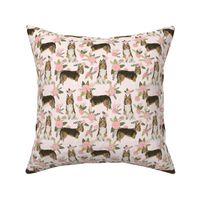 sheltie quilt floral dog - shetland sheepdog fabric, sheltie floral, floral dog fabric - peach