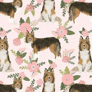 sheltie quilt floral dog - shetland sheepdog fabric, sheltie floral, floral dog fabric - peach