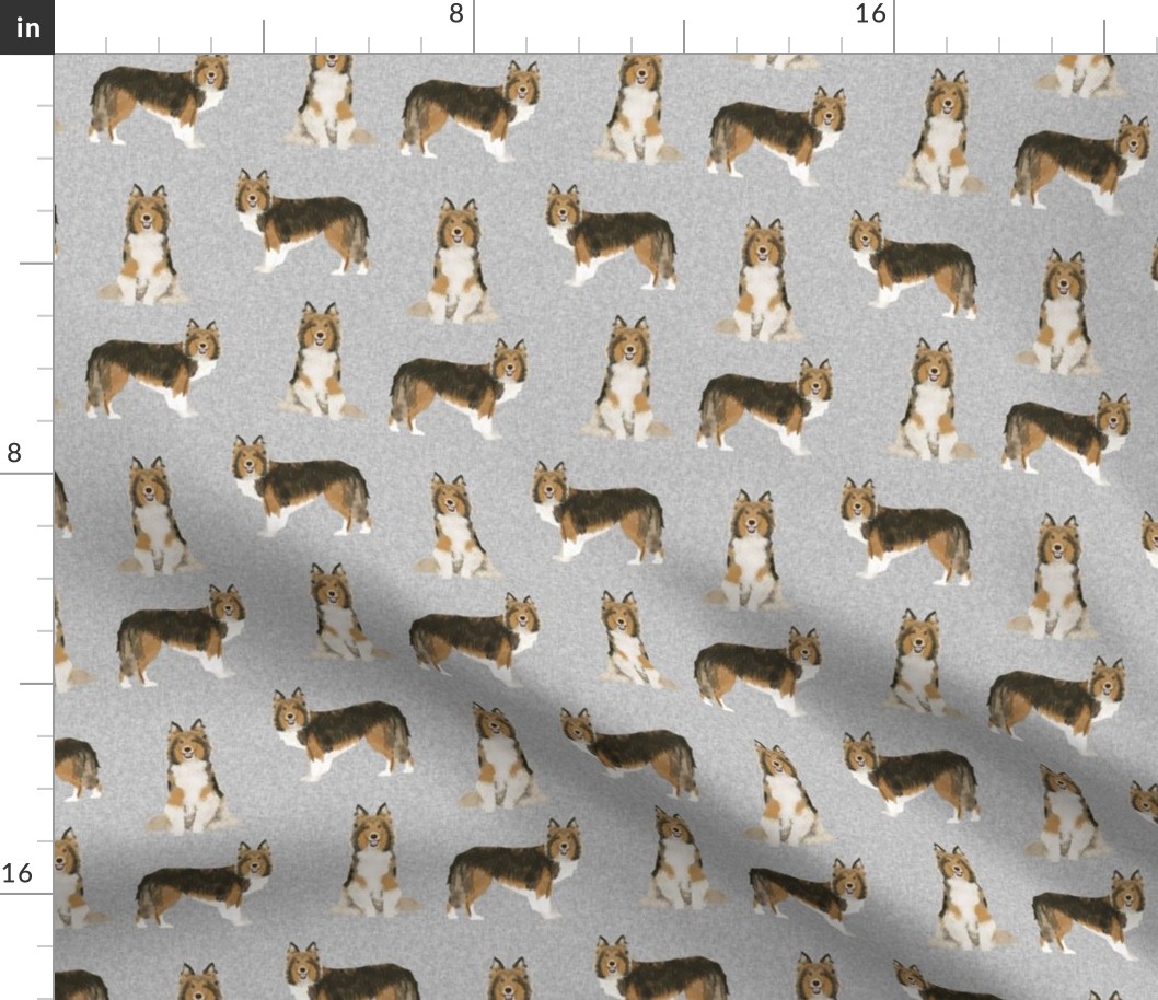 sheltie dog fabric - shetland sheepdog fabric, dog fabric, dog breed fabric - grey