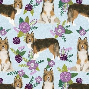 sheltie quilt floral dog - shetland sheepdog fabric, sheltie floral, floral dog fabric - purple floral