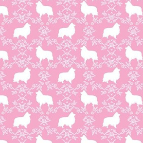 sheltie silhouette fabric - shetland sheepdog fabric, dog fabric, dog silhouette fabric  - pink floral